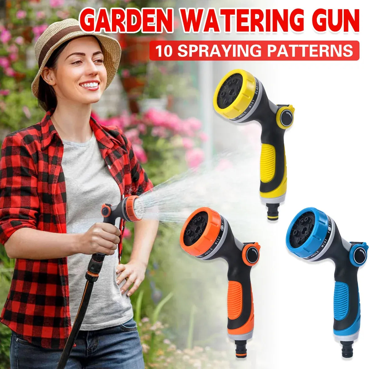 10-Function Garden Hose Nozzle Sprayer for Watering and Car Washing - Blue