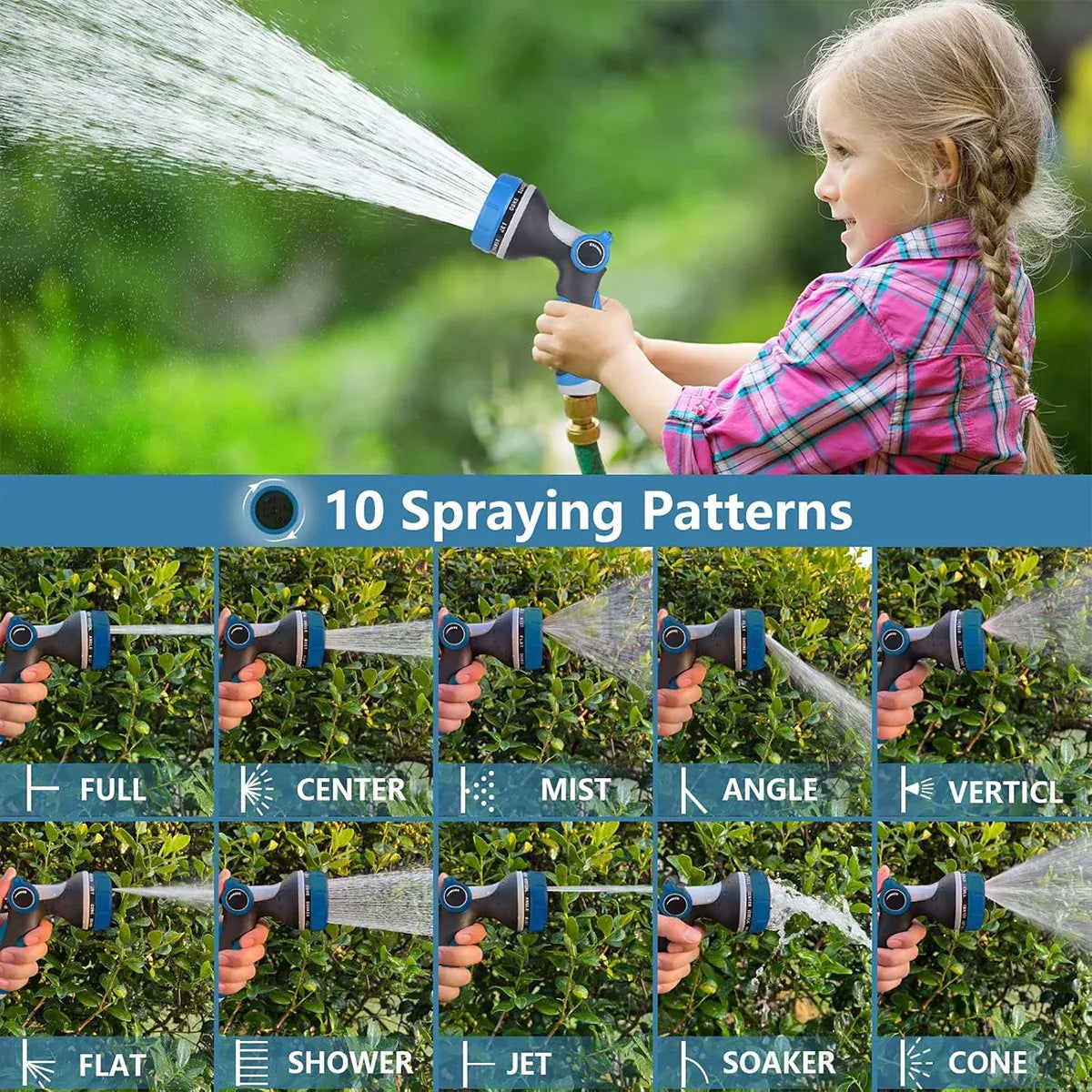 10-Function Garden Hose Nozzle Sprayer for Watering and Car Washing - Blue