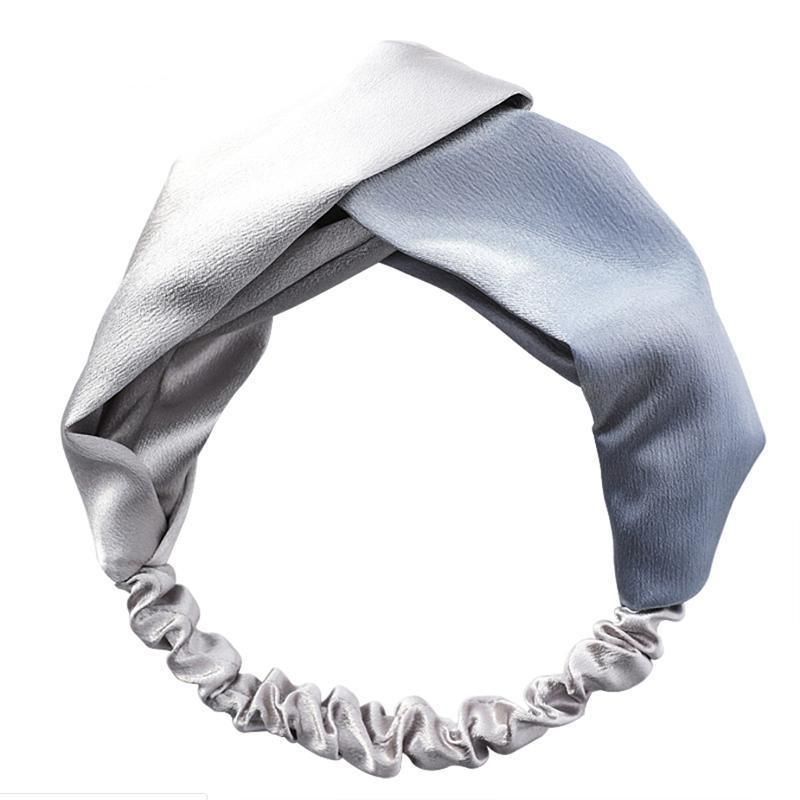 Women Chiffon Floral Print Headband Fashion Bohemian Elastic Cross Hair Bands - Blue+Grey
