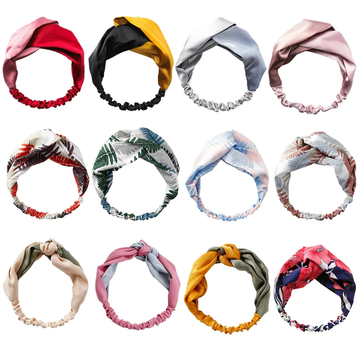 Women Chiffon Floral Print Headband Fashion Bohemian Elastic Cross Hair Bands - Blue+Grey