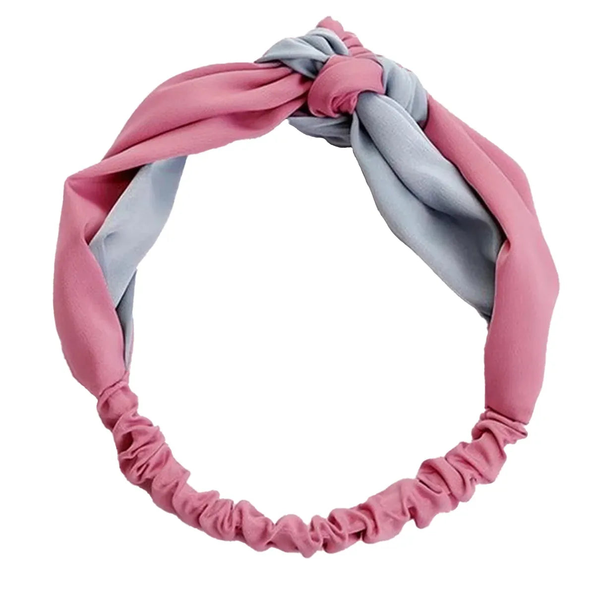 Women Chiffon Floral Print Headband Fashion Bohemian Elastic Cross Hair Bands - Pink+Grey