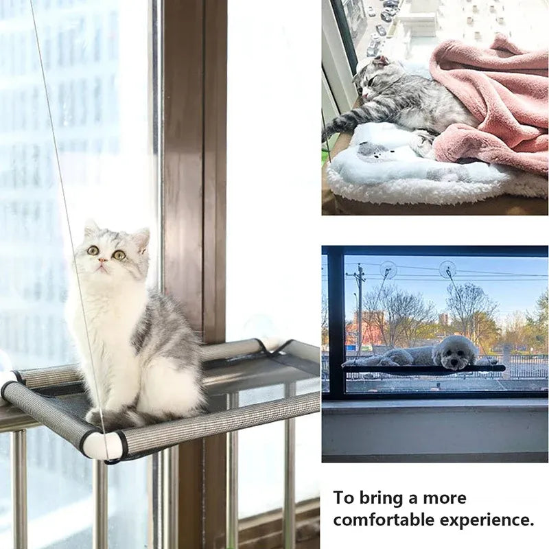 Cat Window Bed Suction Cup Hammock Black Breathable Hanging Seat 55x35cm