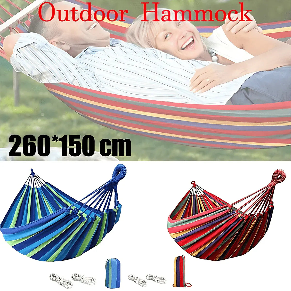 Double Outdoor Hammock with Straps for Camping Hanging Tree Bed