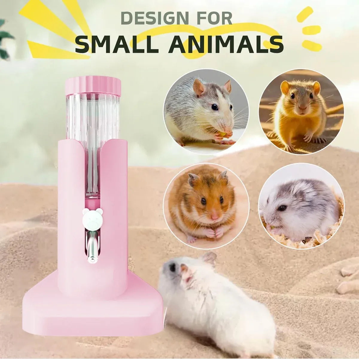 Hamster Water Dispenser Kettle Large Leak Proof Bracket Pet Drinking Supplies - Yellow