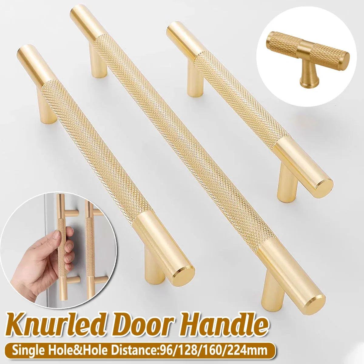 Light Luxury Cabinet Handle Full Copper Gold Straight Knurled Drawer Door Pull - 224mm