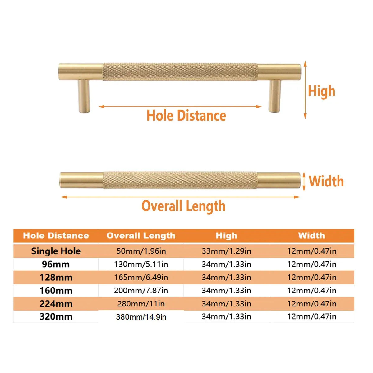 Light Luxury Cabinet Handle Full Copper Gold Straight Knurled Drawer Door Pull - 224mm