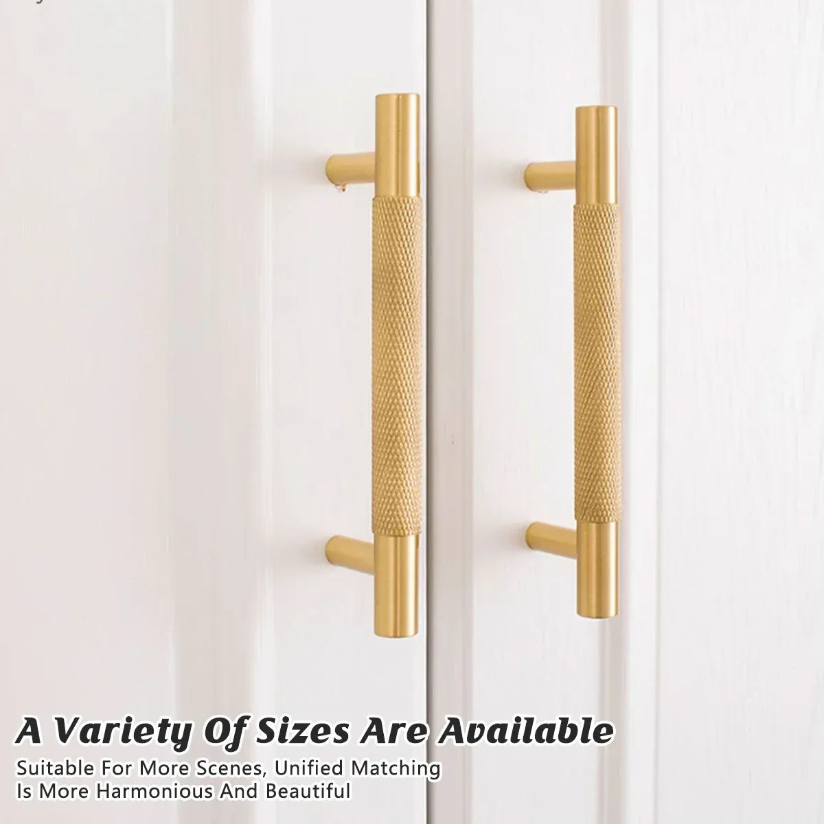 Light Luxury Cabinet Handle Full Copper Gold Straight Knurled Drawer Door Pull - 224mm