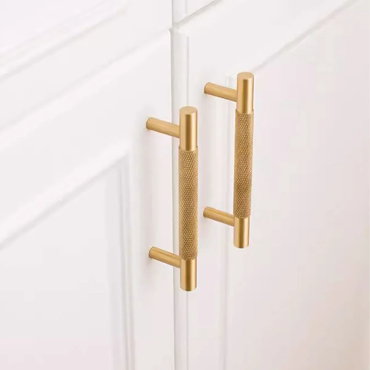 Light Luxury Cabinet Handle Full Copper Gold Straight Knurled Drawer Door Pull - 224mm