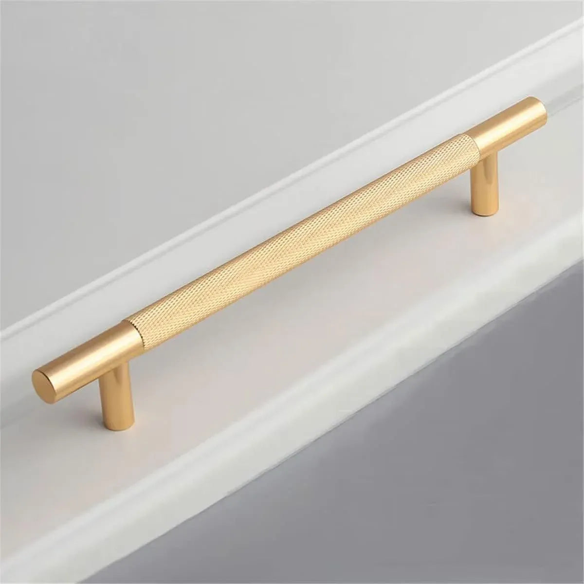 Light Luxury Cabinet Handle Full Copper Gold Straight Knurled Drawer Door Pull - 224mm