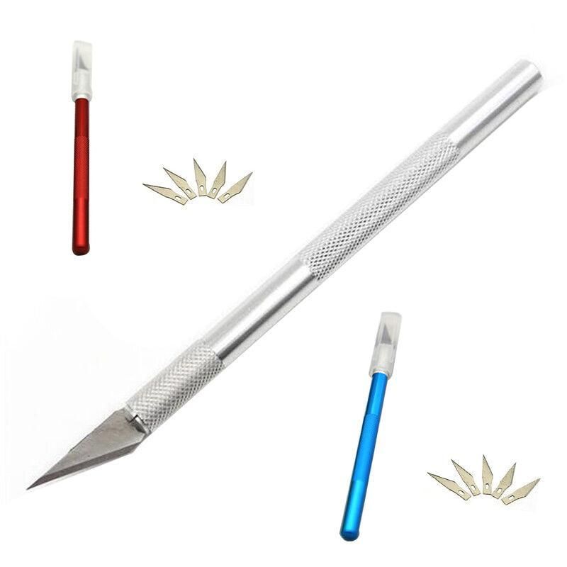 Craft Knife with 5 Blades Metal Handle Cutter Engraving Hobby Scalpel Tool - Blue