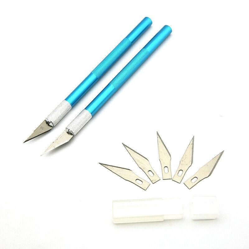 Craft Knife with 5 Blades Metal Handle Cutter Engraving Hobby Scalpel Tool - Blue