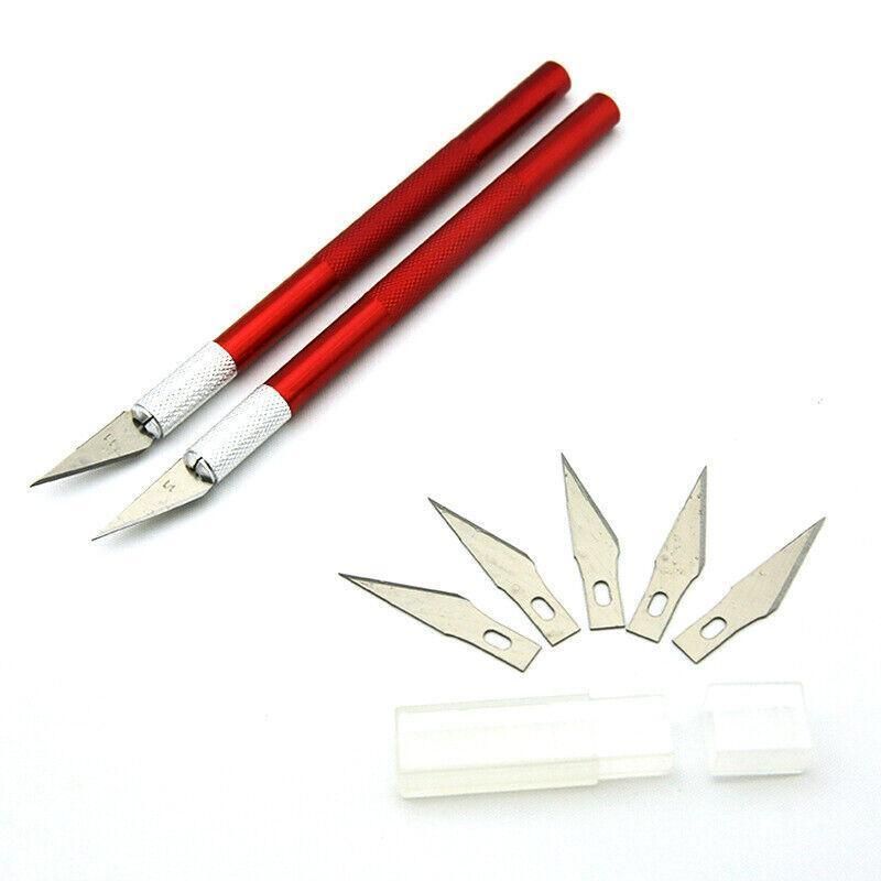 Craft Knife with 5 Blades Metal Handle Cutter Engraving Hobby Scalpel Tool - Blue