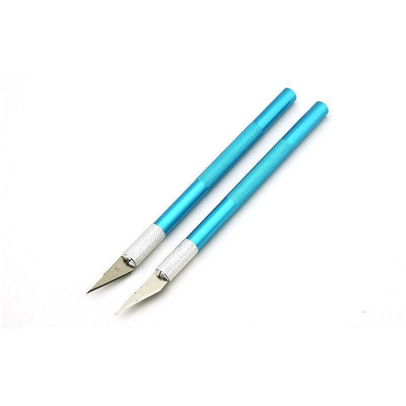 Craft Knife with 5 Blades Metal Handle Cutter Engraving Hobby Scalpel Tool - Blue