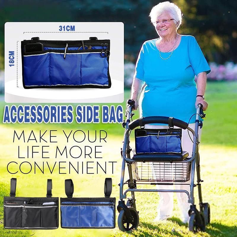 Waterproof Organizer Side Bag for Wheelchairs and Walkers - Black