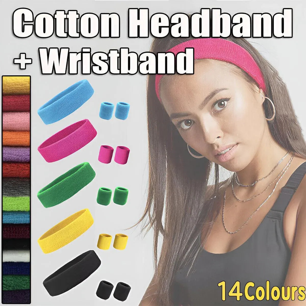 Wristbands Headband Sweatbands Sweat Band For Sport Tennis Badminton Yoga Cotton - Neon Green