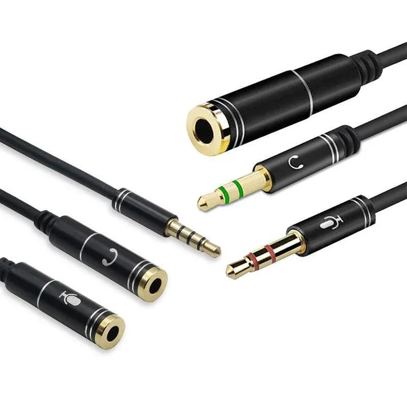 3.5mm AUX Cable Mic Audio Splitter Extension Headphone Adapter Male to Female - 2 Male to 1 Female Jack