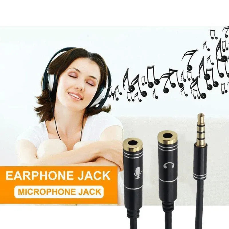 3.5mm AUX Cable Mic Audio Splitter Extension Headphone Adapter Male to Female - 2 Male to 1 Female Jack