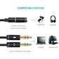 3.5mm AUX Cable Mic Audio Splitter Extension Headphone Adapter Male to Female - 2 Male to 1 Female Jack