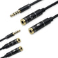 3.5mm AUX Cable Mic Audio Splitter Extension Headphone Adapter Male to Female - 2 Male to 1 Female Jack