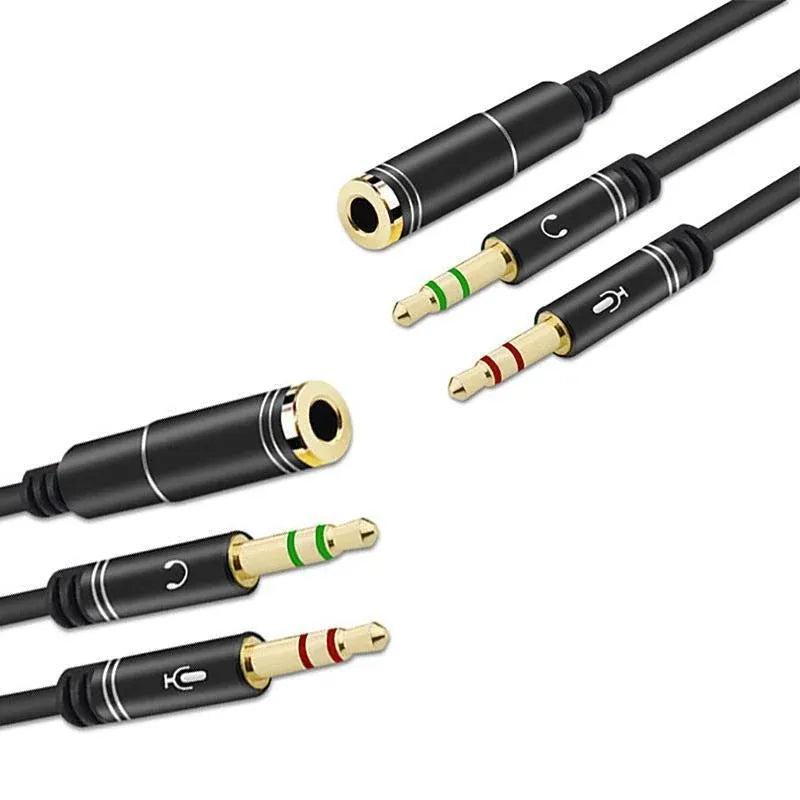 3.5mm AUX Cable Mic Audio Splitter Extension Headphone Adapter Male to Female - 2 Male to 1 Female Jack