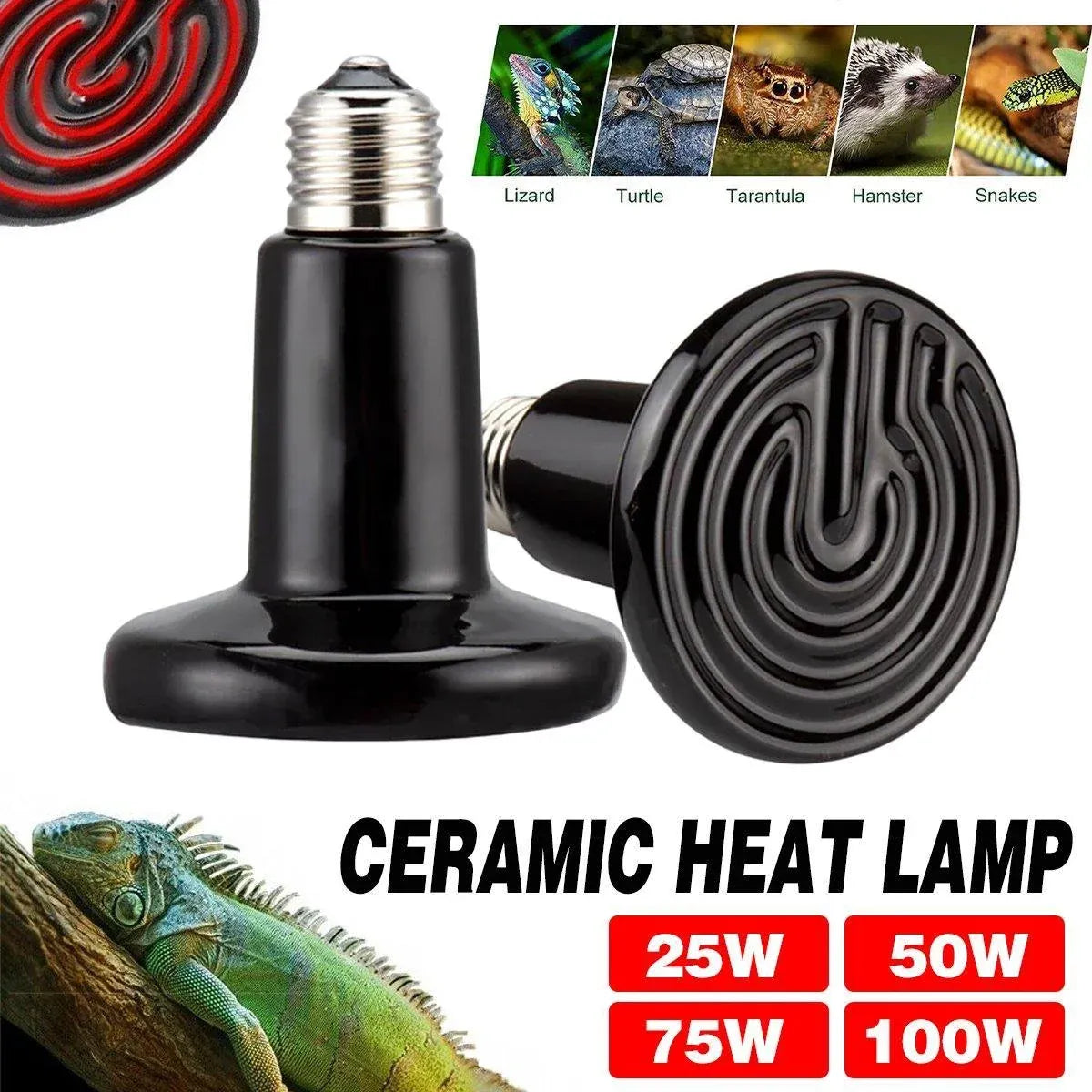 2X Ceramic Infrared Heat Lamp Bulbs for Reptiles and Terrariums - 50W-2PCS