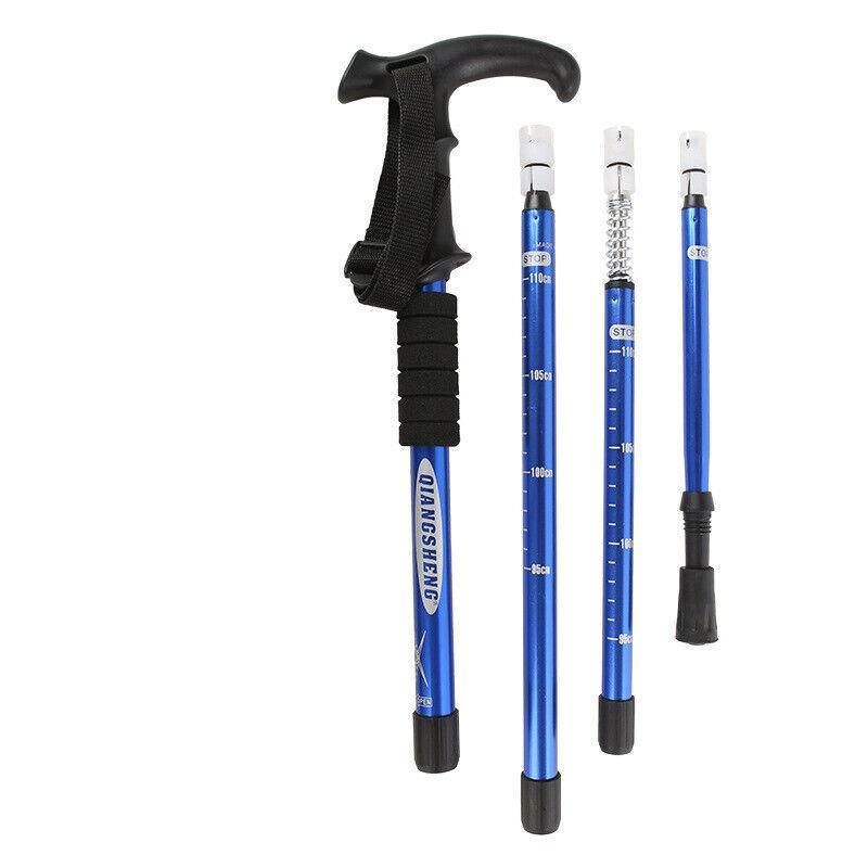 Folding Walking Stick Telescopic Adjustable Antishock Hiking Grip Pole Trekking - Red