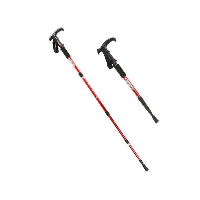 Folding Walking Stick Telescopic Adjustable Antishock Hiking Grip Pole Trekking - Red