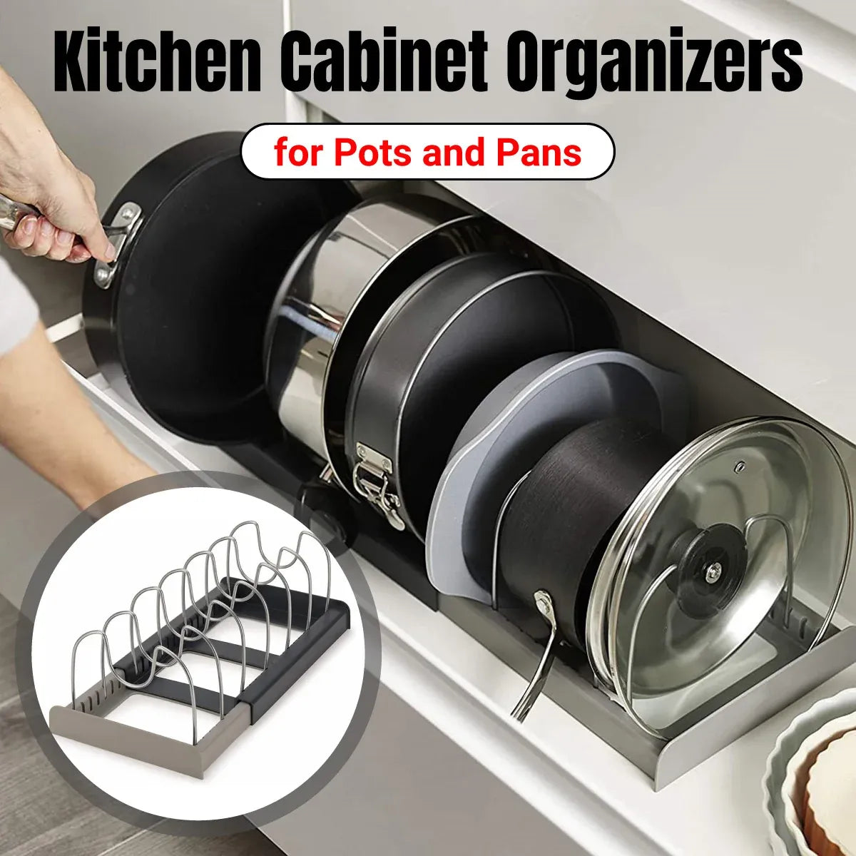 Telescopic Kitchen Storage Rack Table Top Pot Lid Holder Drawer Organizer Shelf
