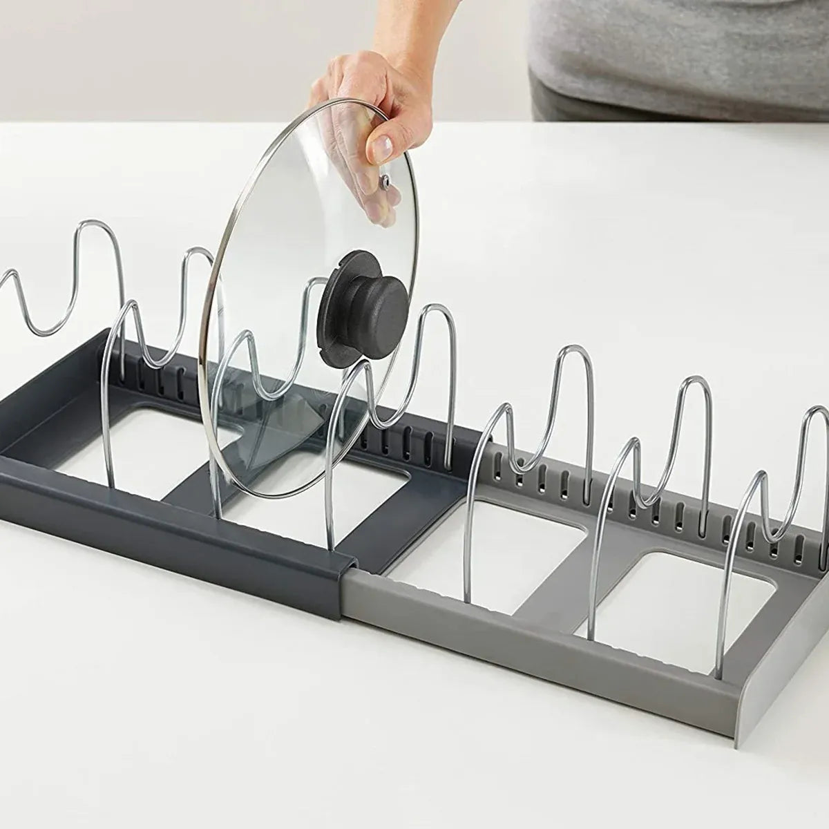 Telescopic Kitchen Storage Rack Table Top Pot Lid Holder Drawer Organizer Shelf