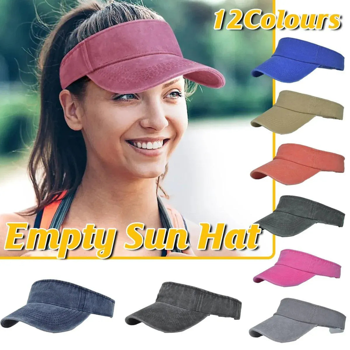 Unisex Summer Denim Sun Visor Cap Breathable Washed Running Hat - Khaki