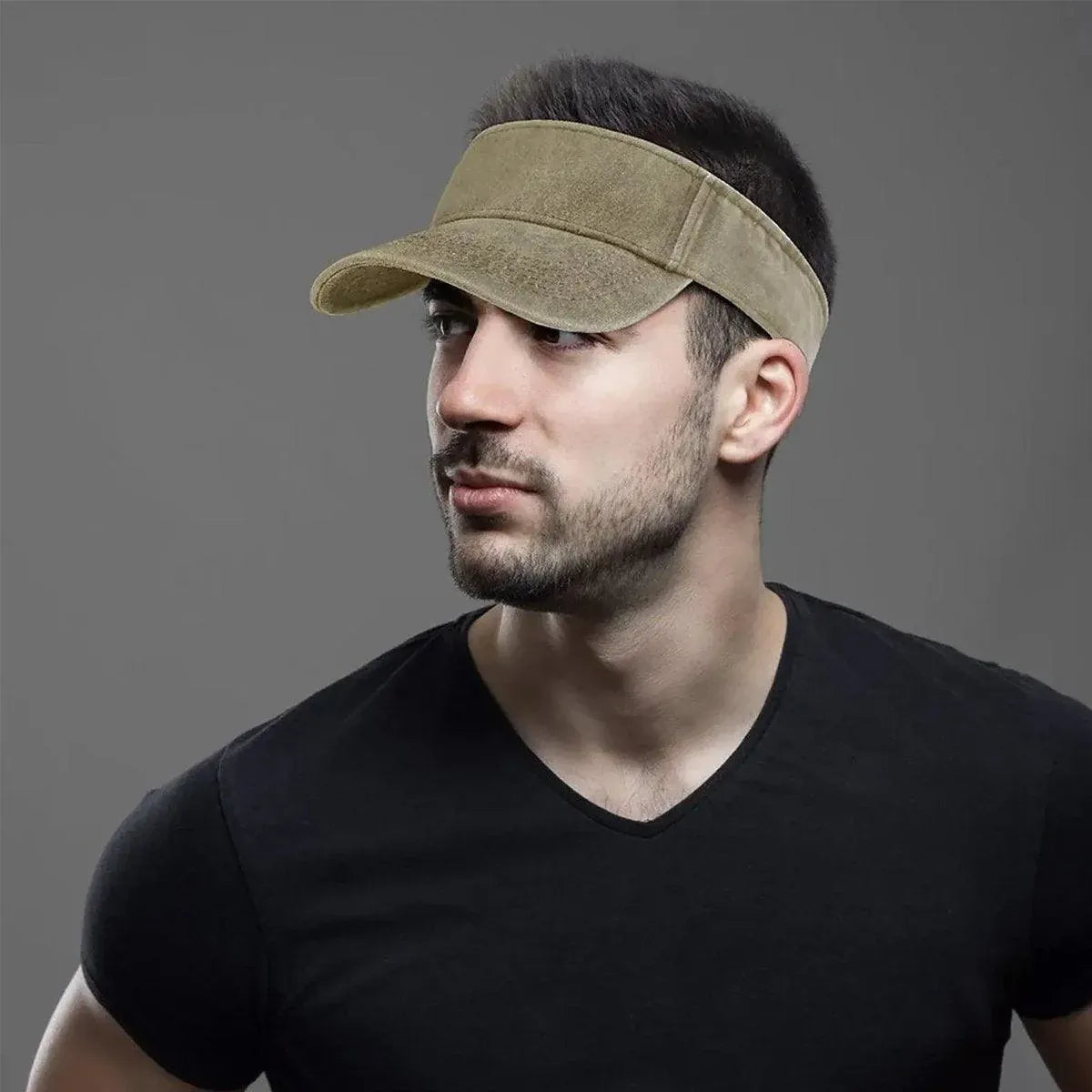 Unisex Summer Denim Sun Visor Cap Breathable Washed Running Hat - Khaki