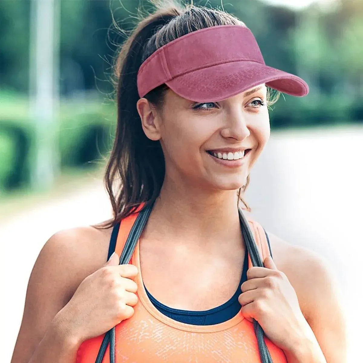 Unisex Summer Denim Sun Visor Cap Breathable Washed Running Hat - Khaki