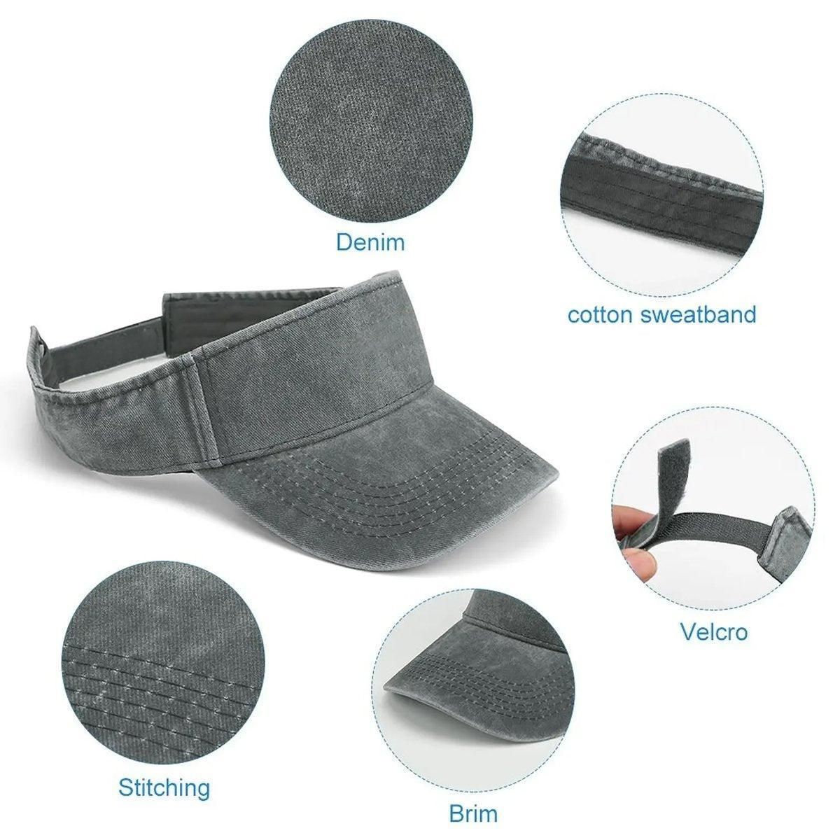 Unisex Summer Denim Sun Visor Cap Breathable Washed Running Hat - Khaki