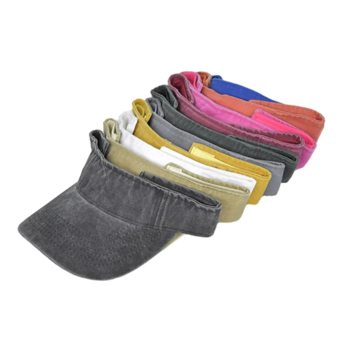 Unisex Summer Denim Sun Visor Cap Breathable Washed Running Hat - Khaki