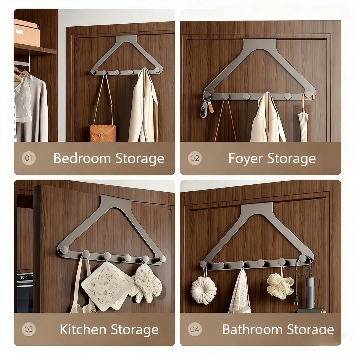 Door Hanger Hook Rack Over The Door Organiser with 6 Hooks for Coat Jacket Bag