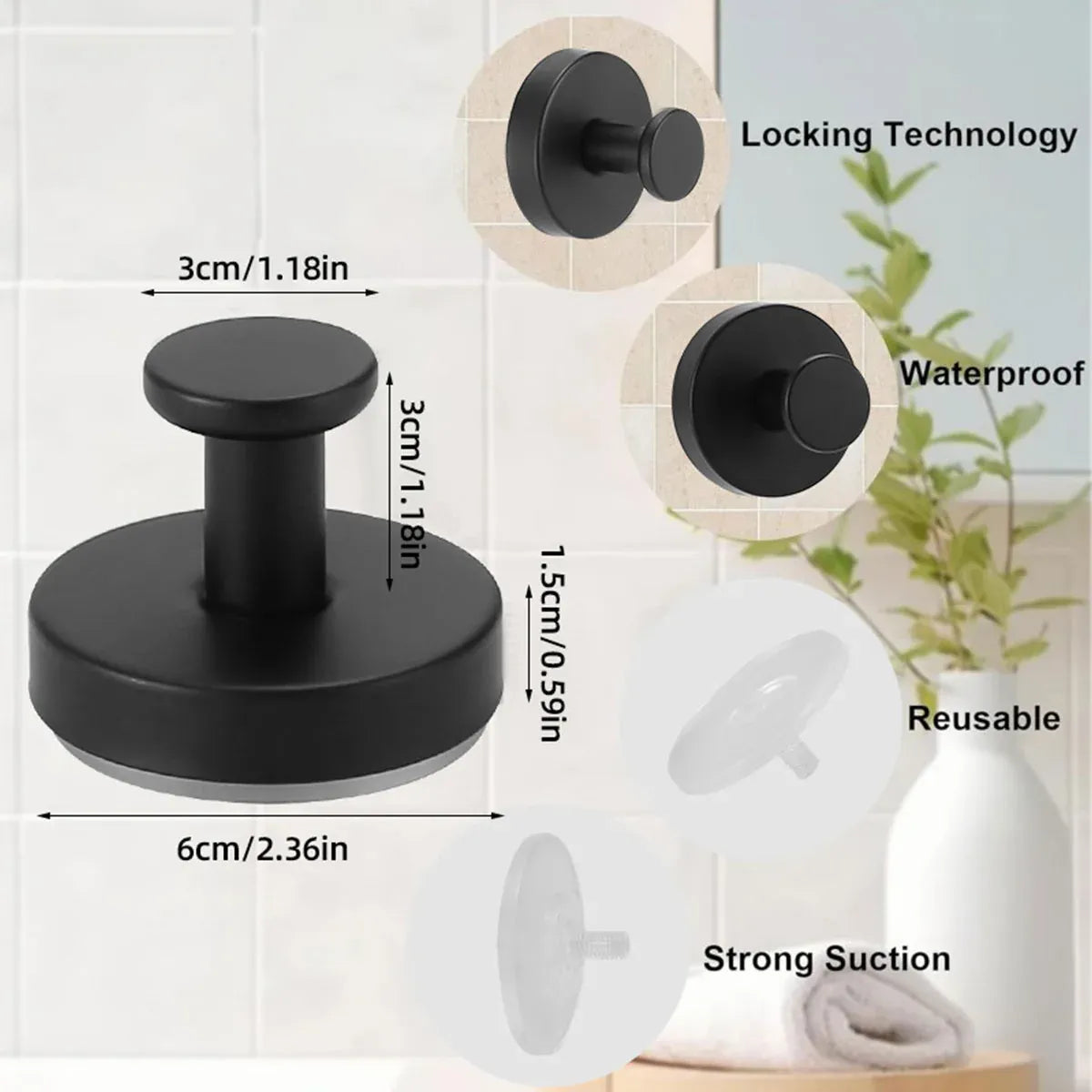 2/4PCS Suction Cup Hook Wall Vacuum Hanger No Drill Coat Hat Holder for Bathroom - White-4pcs