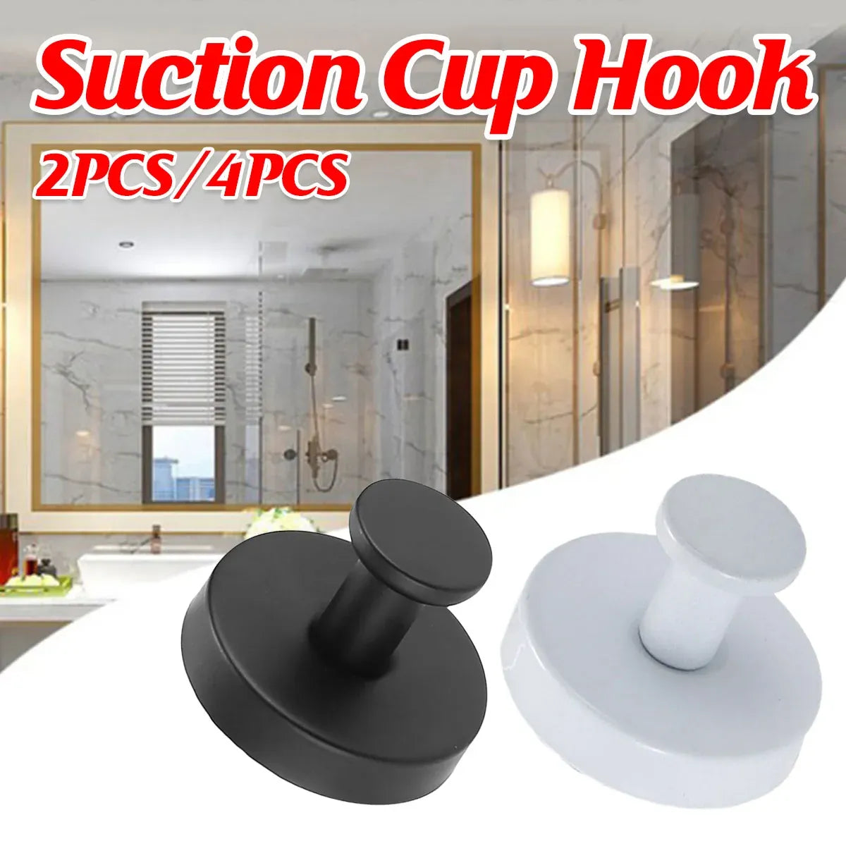 2/4PCS Suction Cup Hook Wall Vacuum Hanger No Drill Coat Hat Holder for Bathroom - White-4pcs