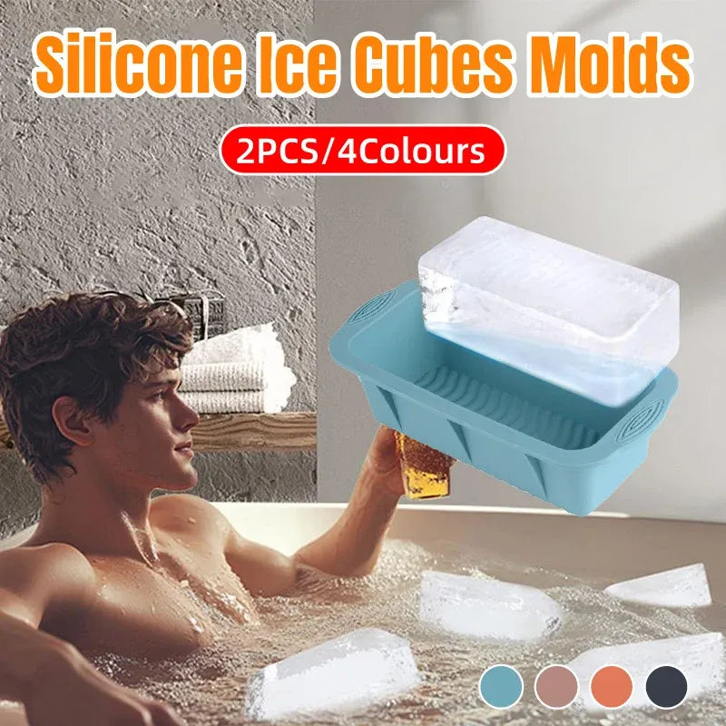2pcs Large Capacity Ice Cube Tray Mold Rectangle Silicone Ice Grid Maker Kitchen - Orange