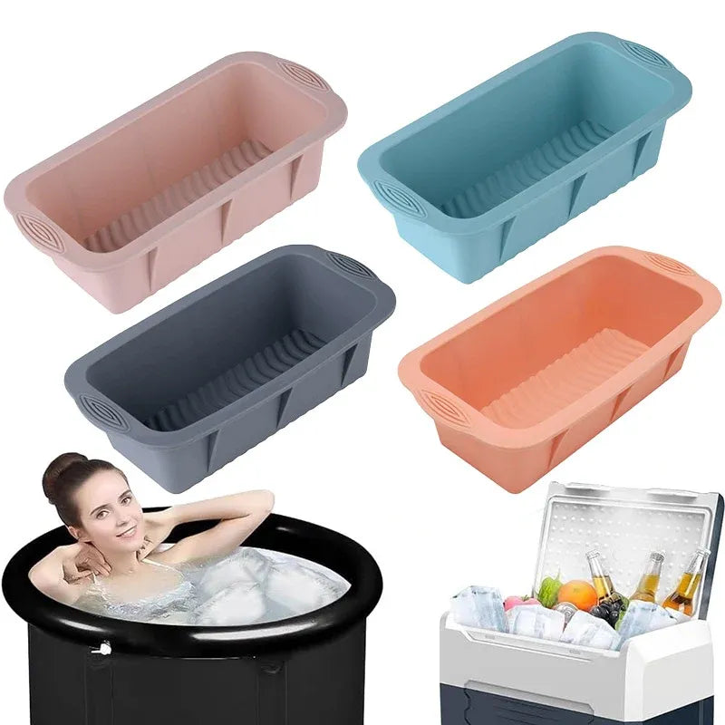 2pcs Large Capacity Ice Cube Tray Mold Rectangle Silicone Ice Grid Maker Kitchen - Orange