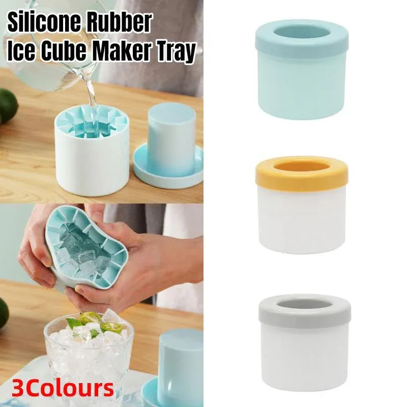 Silicone Ice Cube Tray Mould Ice Box Compartment Bucket for Easy Ice Making - Blue