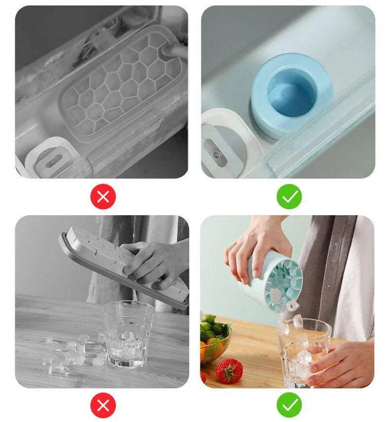 Silicone Ice Cube Tray Mould Ice Box Compartment Bucket for Easy Ice Making - Blue
