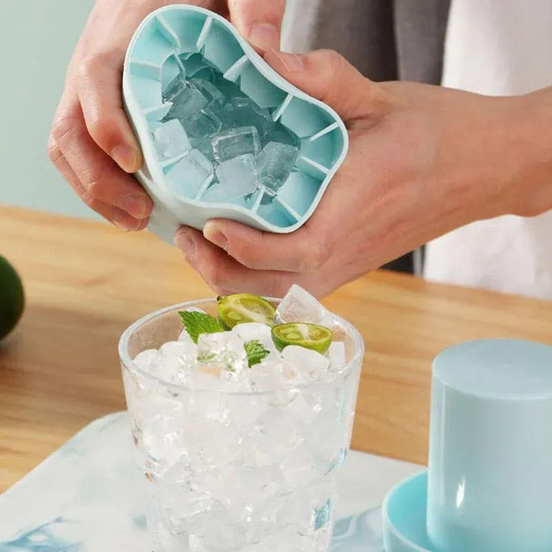 Silicone Ice Cube Tray Mould Ice Box Compartment Bucket for Easy Ice Making - Blue