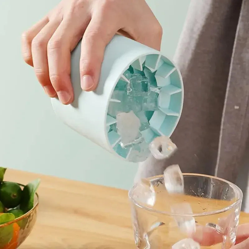 Silicone Ice Cube Tray Mould Ice Box Compartment Bucket for Easy Ice Making - Blue