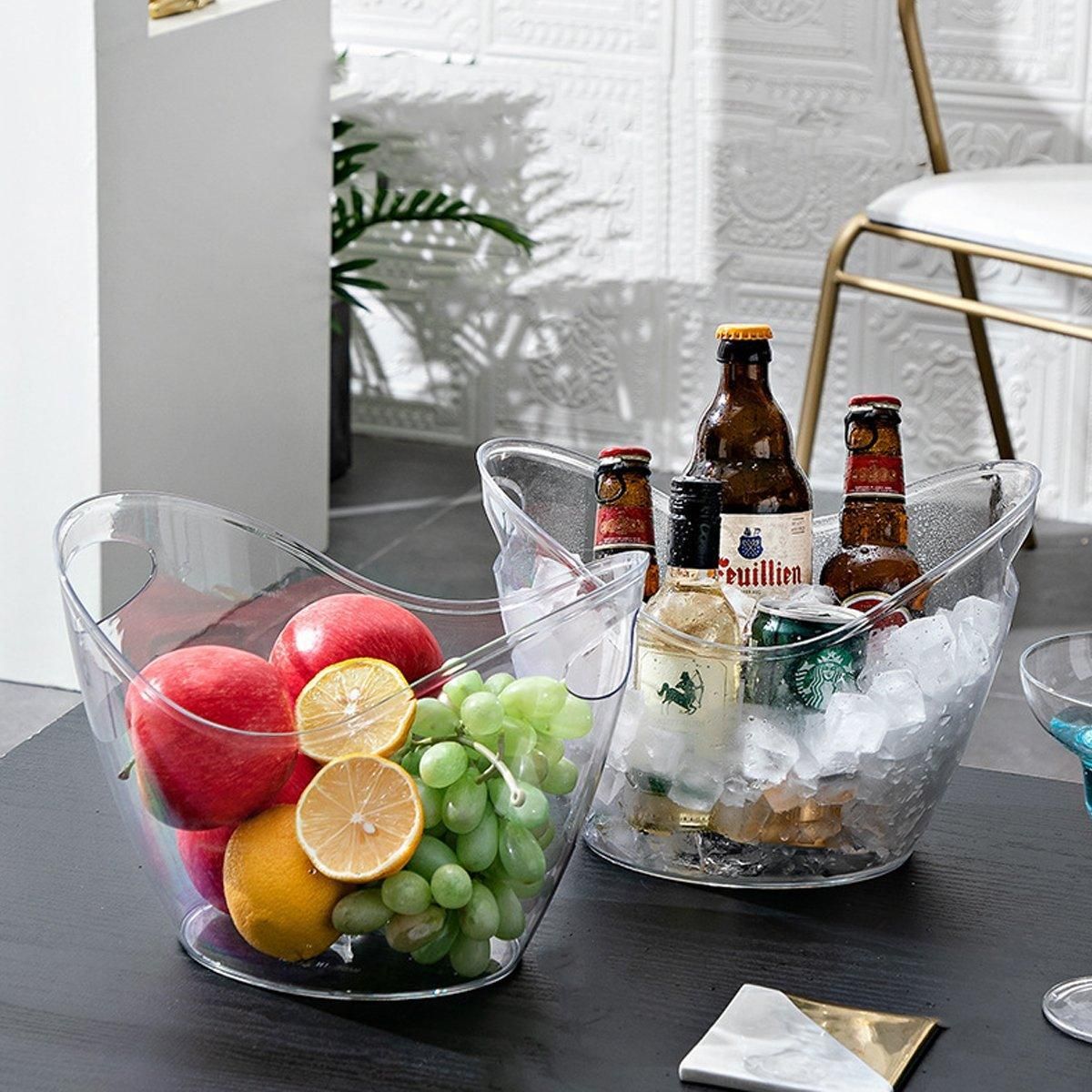 2PCS Transparent 3.5L Ice Bucket Large Capacity Wine Beer Cooler Picnic Basket