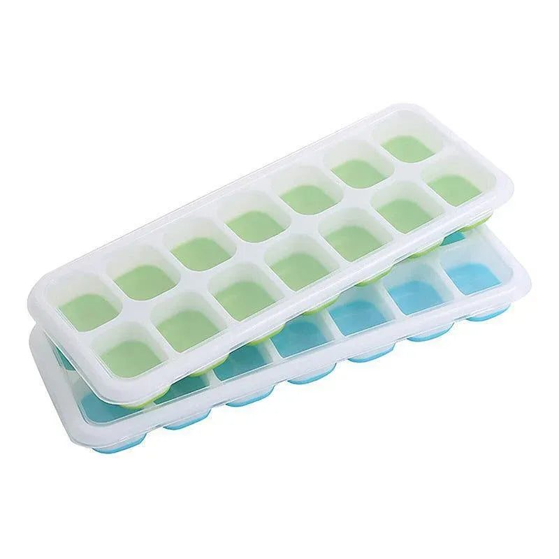 4Pcs Ice Cube Tray With Lid Easy Release Silicone Mould 14 Cubes Container Mould - Green