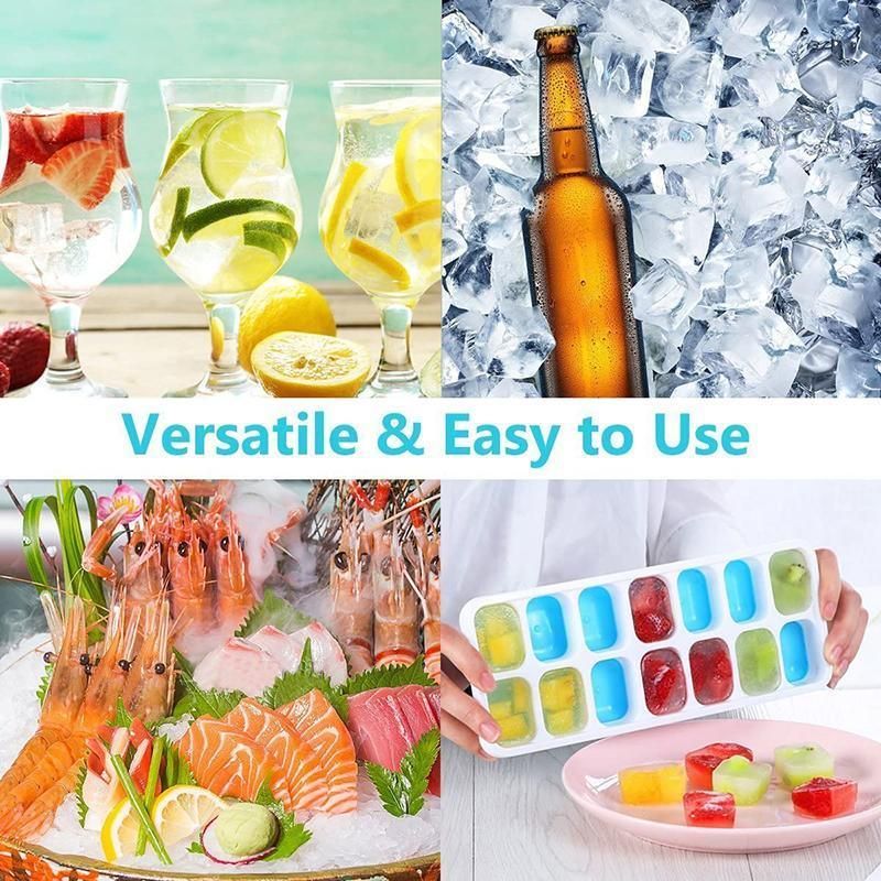 4Pcs Ice Cube Tray With Lid Easy Release Silicone Mould 14 Cubes Container Mould - Green