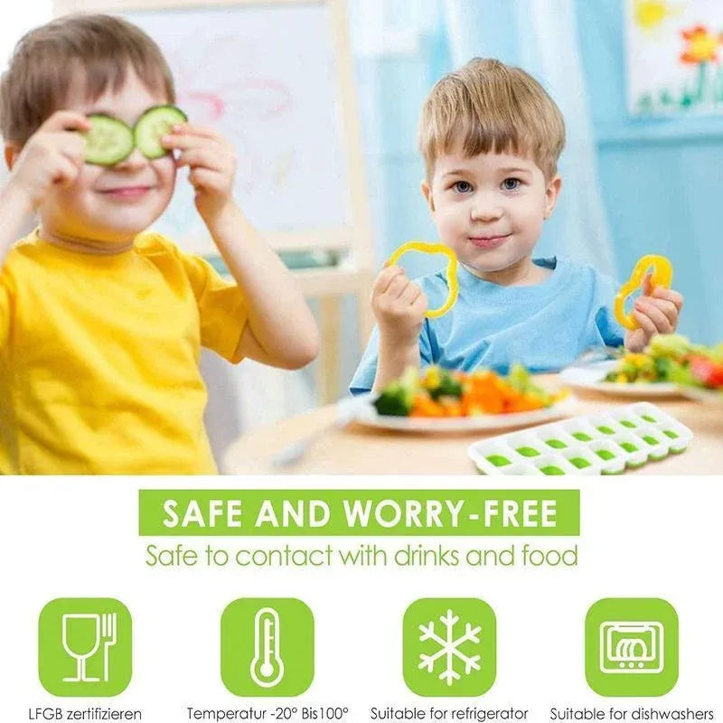4Pcs Ice Cube Tray With Lid Easy Release Silicone Mould 14 Cubes Container Mould - Green