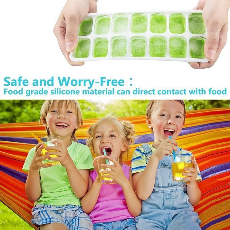 4Pcs Ice Cube Tray With Lid Easy Release Silicone Mould 14 Cubes Container Mould - Green