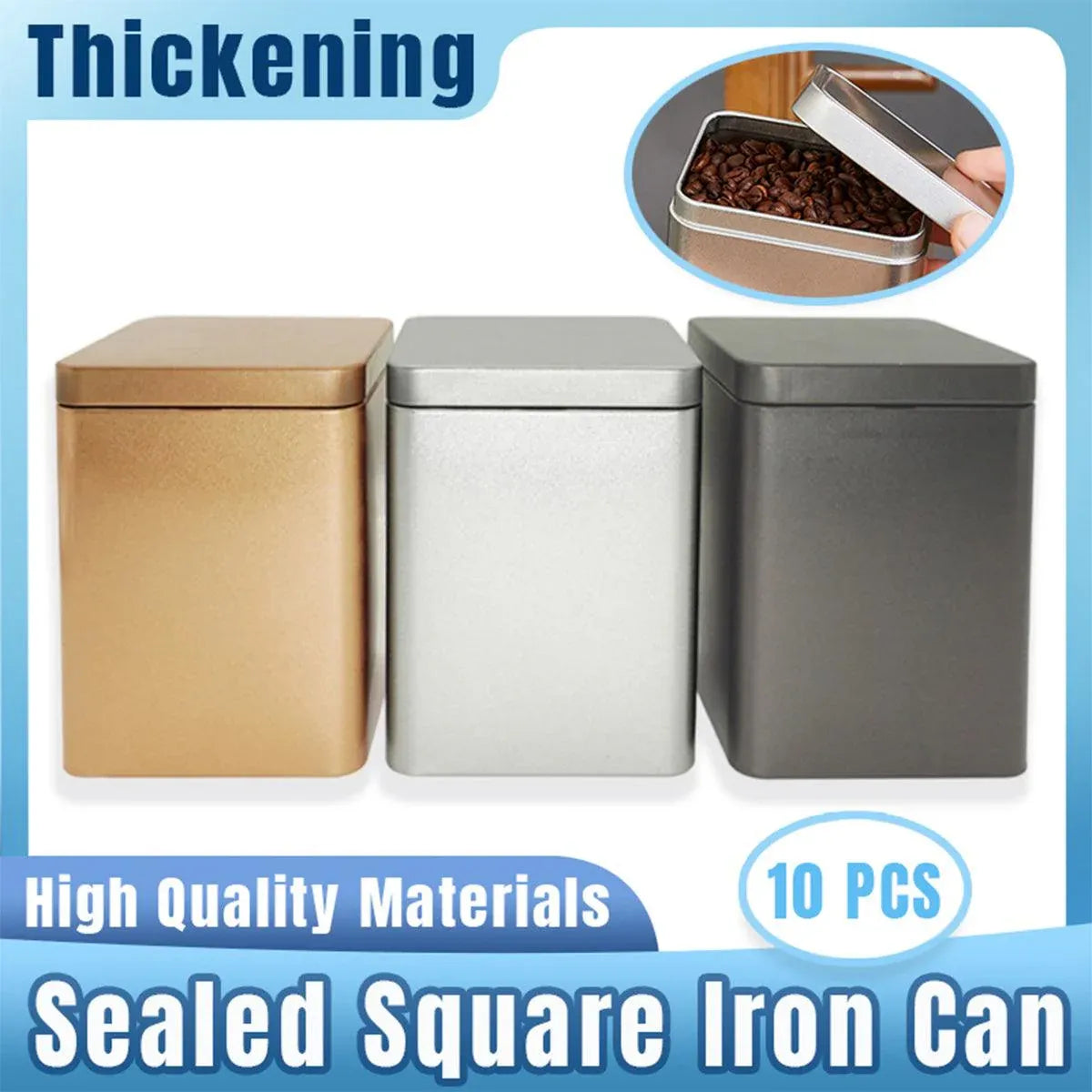 10PCS Tea Can Sealed Square Storage Box Solid Color Frosted Iron Container - Gold