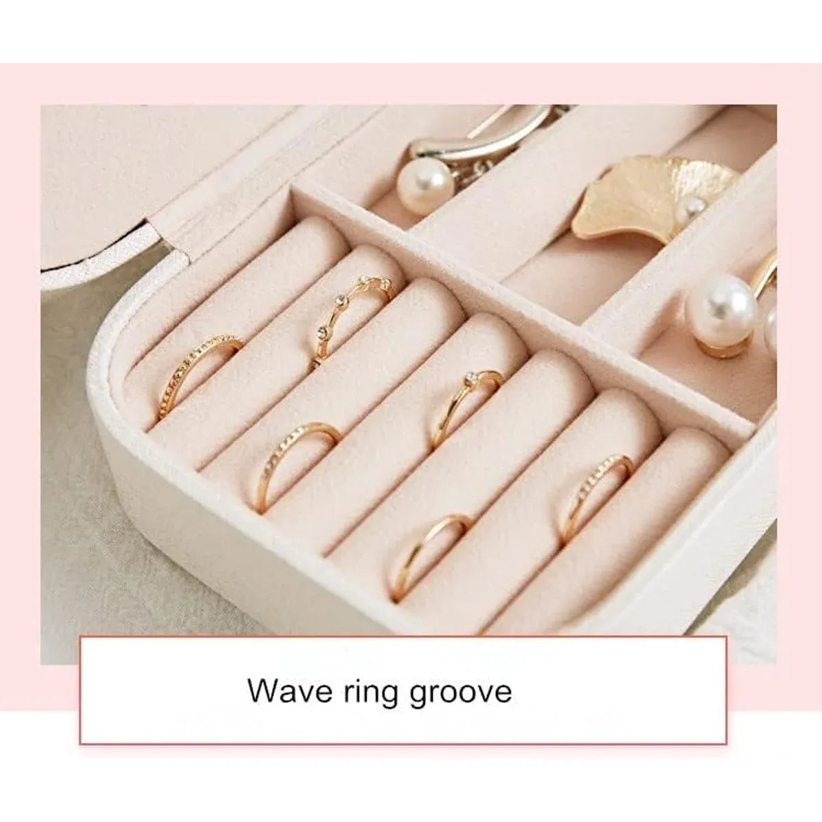 Portable Jewellery Box Travel Case Ring Earring Necklace 16 x 11.5 x 5cm - White
